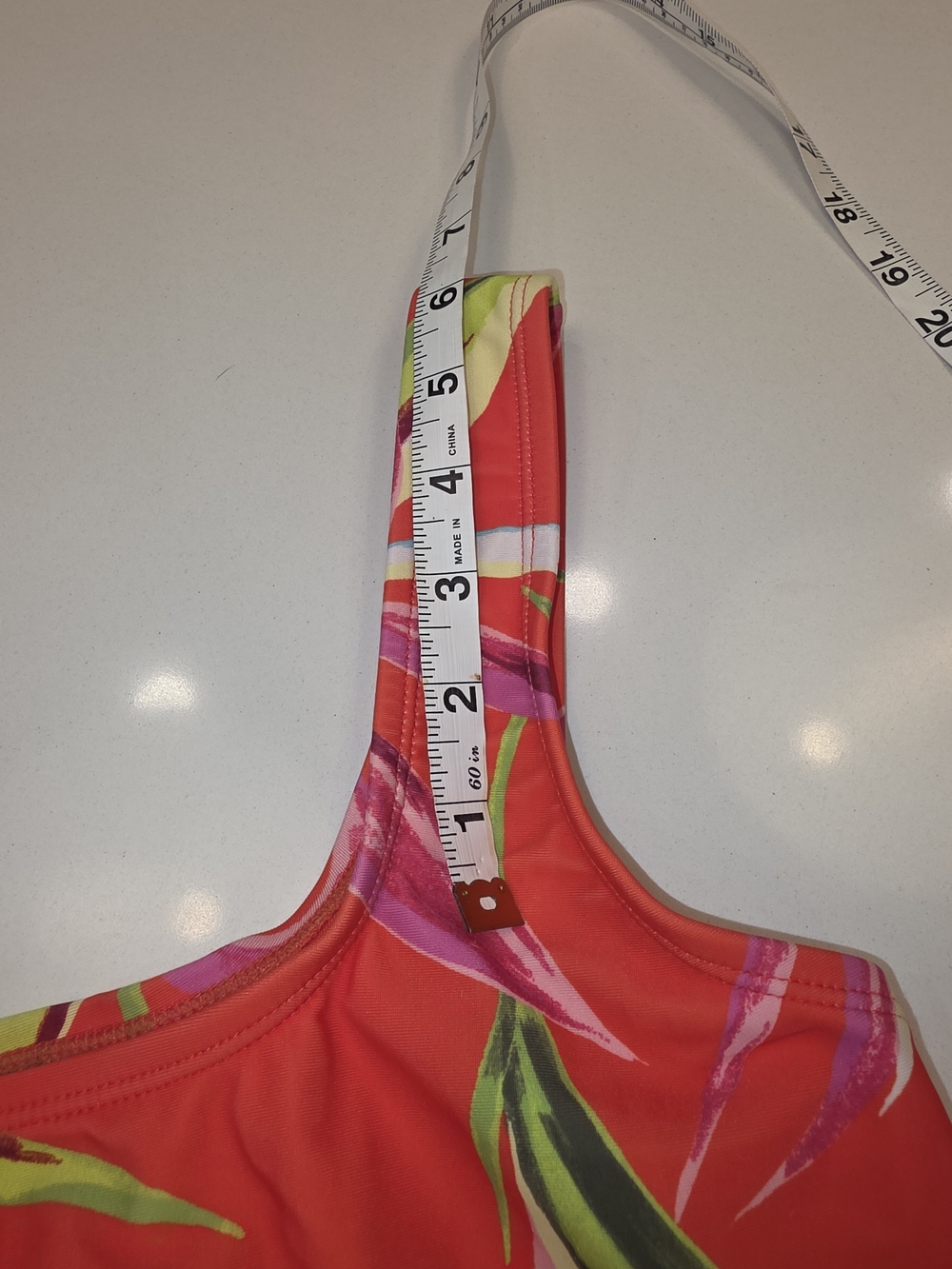Old Navy Coral Tropical One-Piece Swimsuit with Lime & Pink Leaf Print - Picture 9 of 15